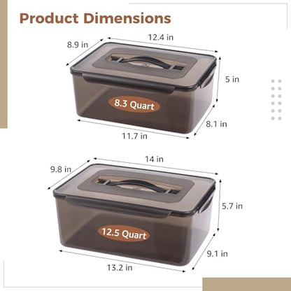 2 Pcs Food Storage Containers with Handles, 12.5 and 8.3 Quart, Airtight Brining Plastic Marinating Containers with Lids, Grilling Accessories for Meal Prep, Meat, Turkey