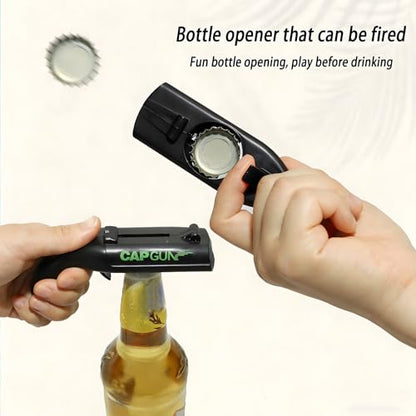 4PCs Black Novelty Cap Gun Style Bottle Opener – Realistic Construction with Ergonomic Grip for Beverages, Themed Parties & Gifts - color: Black