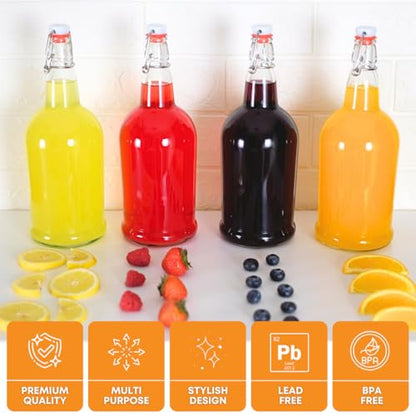 FastRack 16 oz Clear Swing Top Glass Bottles – 6 Pack | Flip Top Airtight Bottles (Not Olive Oil Style) | Reusable Bottles for Kombucha, Beer, Soda & Fermentation - color: Clear