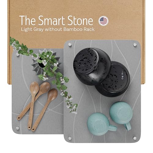 Nested Stone Drying Mat for Kitchen Counter | Large 16"x12" Dish Drying Mat plus 13"x12" Diatomaceous Earth Stone Dish Drying Mat | Expands to 29” x 12” | Premium Stone Mat (Light Gray) - color: Light Gray