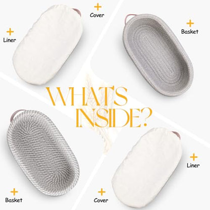 Dimpola Banneton Bread Proofing Basket - Cotton Oval Banneton Basket Set of 2 Sourdough Proofing Baskets Round Proofing Bowls Handmade Rattan Baskets and Liners - style: 2*Cotton Oval Baskets