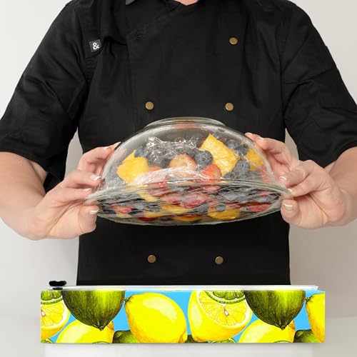 Chicwrap Lemon Refillable Plastic Wrap Dispenser - Includes One 12" x 250' Roll of Professional Grade Plastic Wrap - BPA Free and Kosher Certified - Reusable Dispenser w/Slide Cutter - style: Lemons