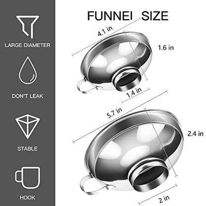 2 PCS Canning Funnel for Wide and Regular Jars, Wide Mouth Funnel Stainless Steel Funnels for Kitchen Use, Metal Funnels Set for Transferring Liquid Power Jam Grains Dry and Wet Ingredients - color: 2PCS-5.7in&4.1in