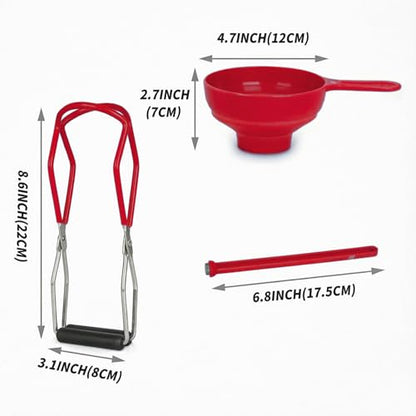 Supa Ant Canning Supplies Starter Kit (Food Grade) - Canning Kits Set for Beginners - 3 Pcs. Including Wide Mouth Jar Funnel, Magnetic Lid Lifter, Stainless Steel Jar Lifter (Assembled in USA) Red - color: Red
