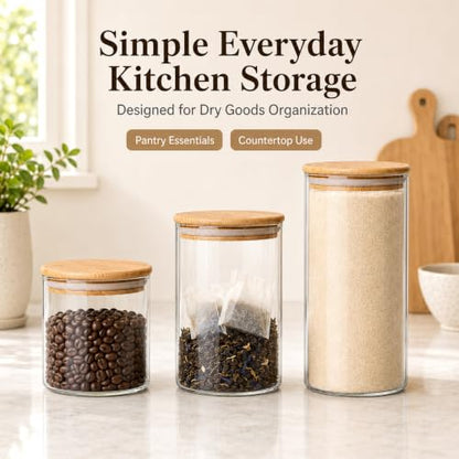 MOLFUJ 1200 ML / 40 FL Oz Glass Storage Container with Wood Lid, Stackable Clear Decorative Organizer Bottle Canister Pantry Jar with Air Tight Wooden Lid for Food, Coffee, Candy, Sugar, Salt, Tea - size: 40 Oz / 1200 ml