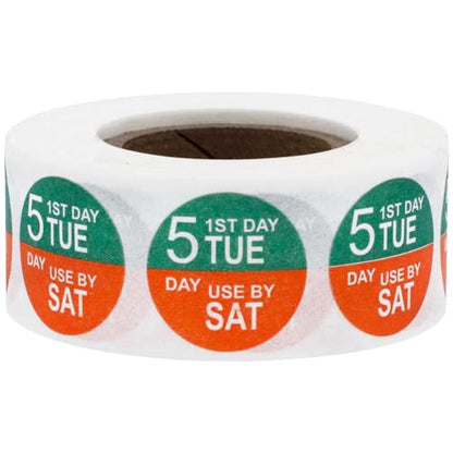 Dissolvable Tuesday Through Saturday 5 Day Food Rotation Labels, 3/4 Inch Use By Stickers, 500 Total Adhesive Labels on a Roll for Restaurant and Kitchen Prep – Made in the USA - color: Tuesday
