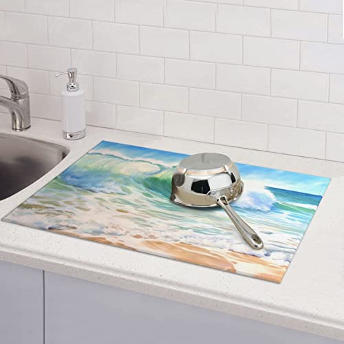 Large Dish Drying Mats For Kitchen Counter Microfiber Kitchen Drying Mat XL Draining Pad Absorbent Quick Drying Dish Mat 18x24 Inch - Beach - color: Beach