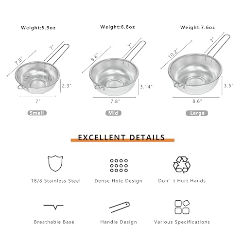Metal Fine Mesh Strainer and Colander for Kitchen with Handle, Stainless Steel Pasta Strainer/Kitchen Funnel/Collander/Sifter for Strain/Wash Vegetables, Fruits, Spaghetti, Rice (7.8＂) - size: 7.8＂