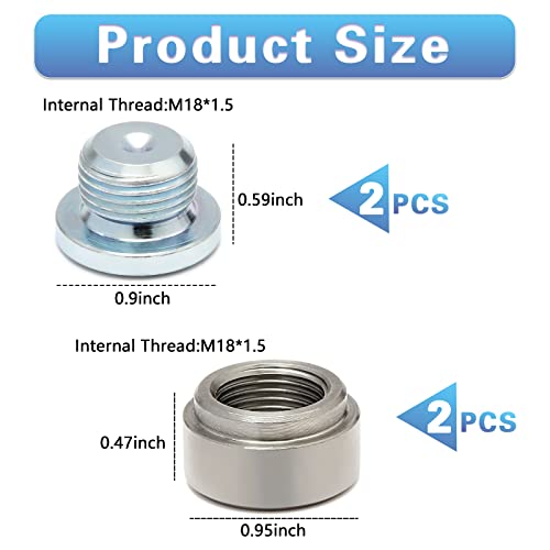 LEDAUT M18X1.5 Stepped Mounting Bung and Plugs Stainless Steel(2 Bungs/2 Plugs) Fittings Weld Bung