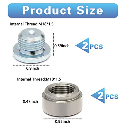 LEDAUT M18X1.5 Stepped Mounting Bung and Plugs Stainless Steel(2 Bungs/2 Plugs) Fittings Weld Bung