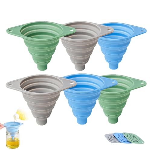 Kitchen Funnel Set 3 Pack, 2026 New Food Grade Silicone Collapsible Funnels, Space-Saving & Easy to Clean, Portable Small Funnels for Water Bottles & Liquid Transfer (6pcs) - color: 6pcs