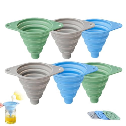 Kitchen Funnel Set 3 Pack, 2026 New Food Grade Silicone Collapsible Funnels, Space-Saving & Easy to Clean, Portable Small Funnels for Water Bottles & Liquid Transfer (6pcs) - color: 6pcs