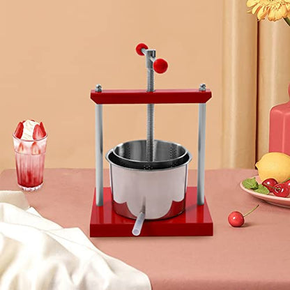 Fruit Wine Press,1.6Gallon Stainless Steel Barrels Press Machine,Heavy-duty Cross-beam Stainless Steel Fruit and Wine Press Maker with T-Handle for Outdoor, Kitchen (6L/1.6gal Silver, Red) - color: 6L/1.6gal Silver, Red