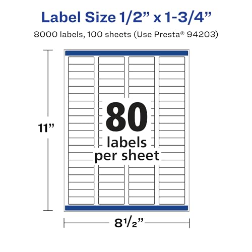Avery Printable Durable White Rectangle Labels, Sure Feed Technology, 0.5" x 1.75", Waterproof Labels, Laser & Pigment-Based Inkjet Compatible, 8000 Total - style: 8,000 labels