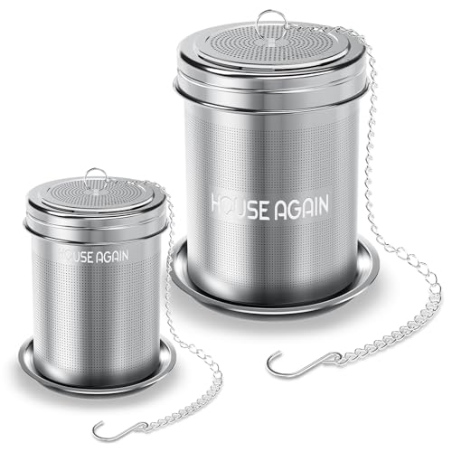 HOUSE AGAIN Tea Infuser (2 Pack, Large + Small), Extra Fine Mesh Tea Strainers for Loose Tea, 18/8 Stainless Steel Tea Strainer with Extended Chain Hook, Tea Steeper - size: Large × 1 + Small × 1