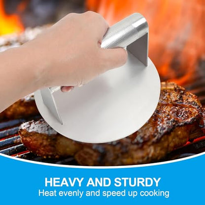 5.5" Burger Press & 9" Melting Dome Set for Blackstone Griddle Accessories | Food-grade stainless steel. Melts cheese fast, presses patties evenly. Easy clean. Fits most flat top grills. - size: 5.5'' Burger Pres+9''Dome-2PCS