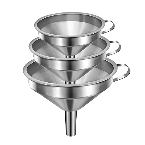 Small Funnels for Filling Bottles, Stainless Steel Small Kitchen Funnel Set of 3, Food Grade Mini Funnels for Kitchen Use Filling Bottles Liquor Flask Tiny Spice Cooking Powder Water 3in&2.2in&1.8in - color: 3PCS-3in&2.2in&1.8in