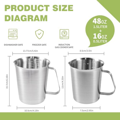 Stainless Steel Measuring Cups 2-Pack, Unbreakable Metal Measuring Cup Set with Easy-Read OZ/ML Marks & Secure Grip Handle, Ideal for Kitchen, Baking, Bar, Party & Pet Food (48 oz+16 oz) - size: 48 oz+16 oz