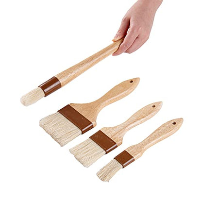 Pastry Tek Natural Wood Pastry / Basting Brush 4-Piece Set - with Boar Bristles - 1 count box - size: Set