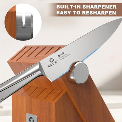 imarku High Carbon Stainless Steel Gyutou Knife Set with Block, Precision-Forged Razor Sharp 10–15° Edge, Ergonomic Non-Slip Handle, Built-in Sharpener, Brown, Best Gift Choice, Cooking Enthusiasts - color: Silver/Brown