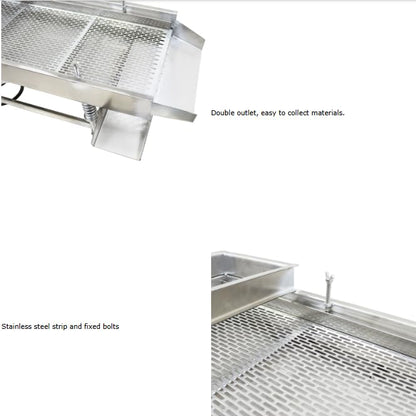 110V Linear Vibrating Sieve,Stainless Steel Linear Vibratory Screener with Dual Outlets & 0.08”x0.79” Slotted Screen,for High-Efficiency Screening of Grains,Plastics,Sand,Gravel,80W