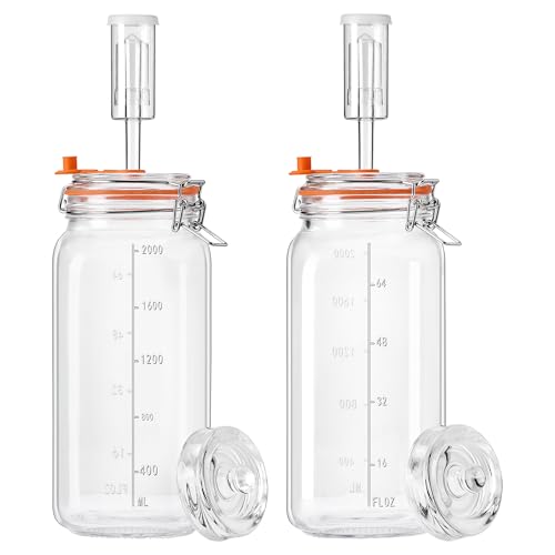 JILLMO Wide Mouth Glass Fermentation Jar with Airlock & Glass Weight, 2L (64oz) Fermenting Jar for Sauerkraut, Kimchi, Pickles & More,Pack of 2 - size: 2 Liter