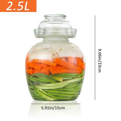 Kimchi Containers, Pickle Container 2.5 L Food Grade Fermentation Jar Traditional Kimchi Containers with Bowl Cap Transparent Glass Jar with Lid Fermentation Kit for Pickling Sauerkraut - color: 2.5l