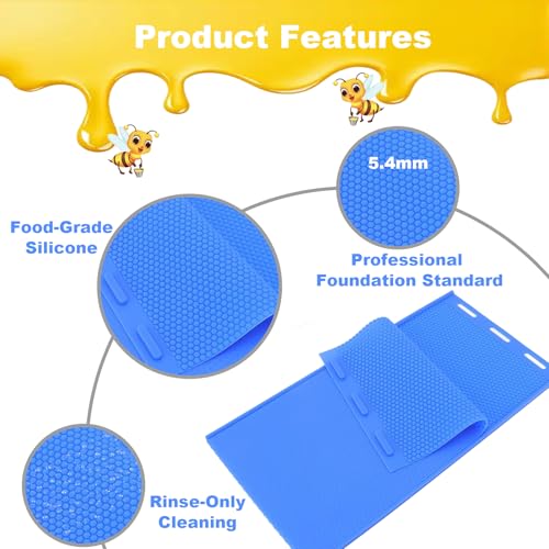 Silicone Beeswax Foundation Press Mold with Honey Scraper, 5.4mm Honeycomb 2 Sheets Non-Stick Reusable for Beekeeping and Candle Making Supplies (Blue) - color: Dark Blue
