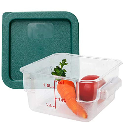 Tiger Chef 2 Quart Commercial Grade Clear Food Storage Square Polycarbonate Containers With Green Lids - style: 2 Quart