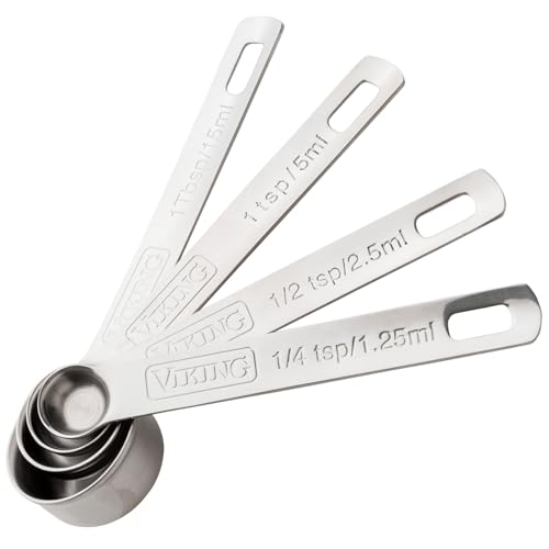 Viking 4-Piece Stainless Steel Measuring Spoons Set, 304 Stainless Steel, Nesting Design with Removable Ring, Dishwasher Safe