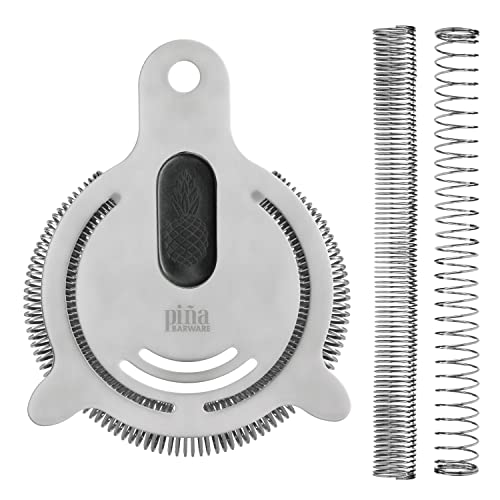 Piña Barware's The Hawthornette - Stainless Steel Commercial Hawthorne Style Cocktail Bar Strainer with Two Coils, Polished Finish 1 Pack - color: Mirror Polished, 1 Strainer