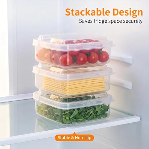 Sliced Cheese Container for Fridge, Clear Plastic Butter Block Cheese Slice Keeper, Stackable Food Storage Container with Flip Lid, Refrigerator Organizer Box