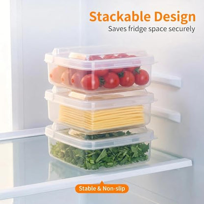 Sliced Cheese Container for Fridge, Clear Plastic Butter Block Cheese Slice Keeper, Stackable Food Storage Container with Flip Lid, Refrigerator Organizer Box