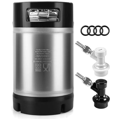 Corny Keg New 2.5 Gallon Ball Lock Keg, 304 Stainless Steel Cornelius Keg Beer Keg with Ball Lock Quick Disconnects & Ball Lock Keg Posts, 2.5 Gallon Keg with Dual Rubber Hanlde for Homebrew