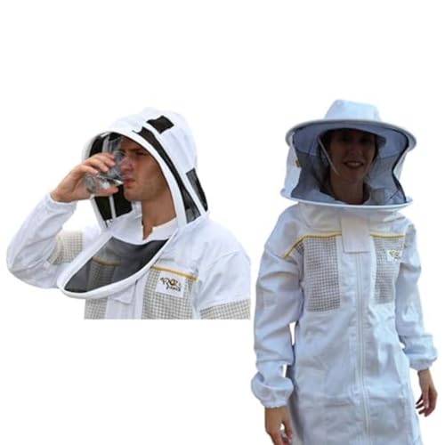 Beekeeping Suit Ventilated/Beekeeper Costume Kit with 2 Hoods Fencing/Folding & Round Brim Hat (Large) - size: Large