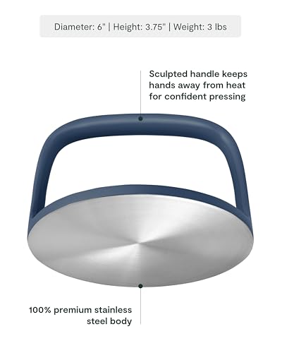 Caraway Grill Press with Handle - 100% Stainless Steel Body - Safe for Use with Pans and Grills - Ideal for Meat, Salmon, Tofu, Veggies - Navy - color: Navy