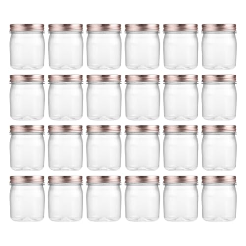 novelinks 8 oz Clear Plastic Jars with Airtight Lids, 24 Pack Plastic Mason Jars with Lids 8oz, Refillable Storage Slime Containers & Small Spice Jar for Kitchen Organization (24 Pack,Rose Gold) - color: Rose Gold, size: 24 Pack 8 Ounce