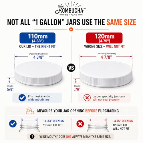 110mm (4.33") Fit - 3-Pack White Plastic Lids for Most 1 Gallon Wide Mouth Jars – PE Foam Liner, Food-Grade, Leak-Resistant Caps (Jars Not Included) - color: White