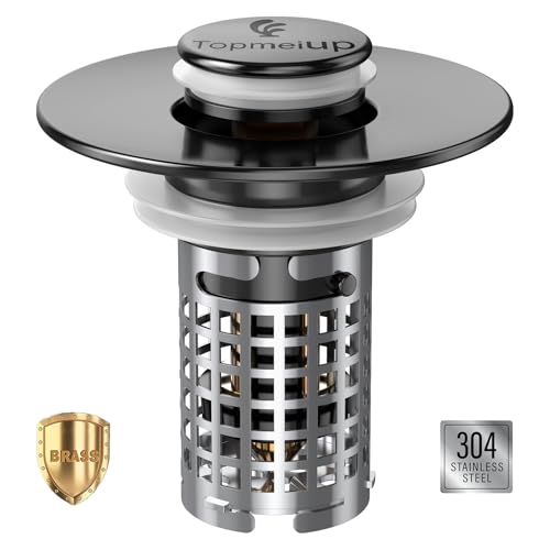 Bathroom Sink Drain Strainer, Pop-up Sink Drain Strainer with Removable Stainless Steel Strainer Basket Hair Catcher, Bathroom Sink Strainer for Bathroom Sink Stopper Replacement - color: Black