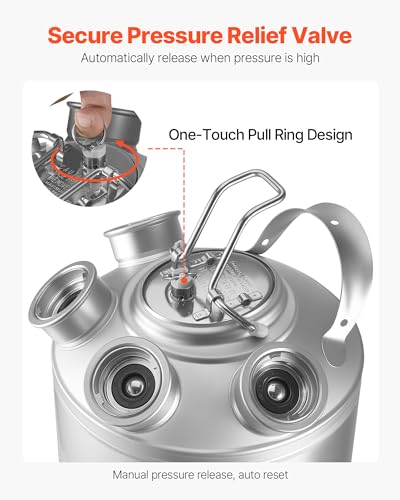 VEVOR Cleaning Keg, 5 Gallon/19L Keg Line Cleaning Kit with 4 D Coupler Connections & Rubber Base, Beer Lines Cleaner Used for Beer Line Cleaning, 304 Stainless Steel Kegerator Beers Lines Cleaner Kit - size: 5 Gal - Cleaning Keg