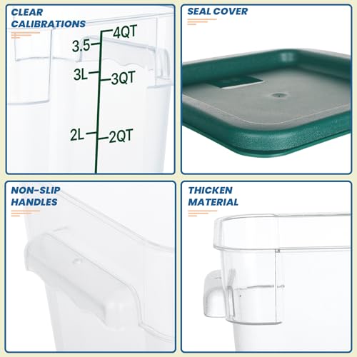 BIEAMA 4 Pack Food Storage Containers with Lids, 4 Quart Square Commercial Food Containers, NSF, Polycarbonate, Clear - color: 4Qt-4 Pack(Green Lids)