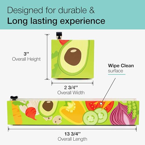 Chicwrap Veggies Refillable Plastic Wrap Dispenser - Includes One 12" x 250' Roll of Professional Grade Plastic Wrap - BPA Free and Kosher Certified - Reusable Dispenser w/Slide Cutter - style: Veggies