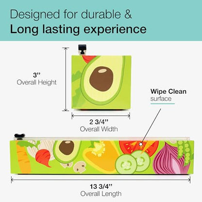 Chicwrap Veggies Refillable Plastic Wrap Dispenser - Includes One 12" x 250' Roll of Professional Grade Plastic Wrap - BPA Free and Kosher Certified - Reusable Dispenser w/Slide Cutter - style: Veggies
