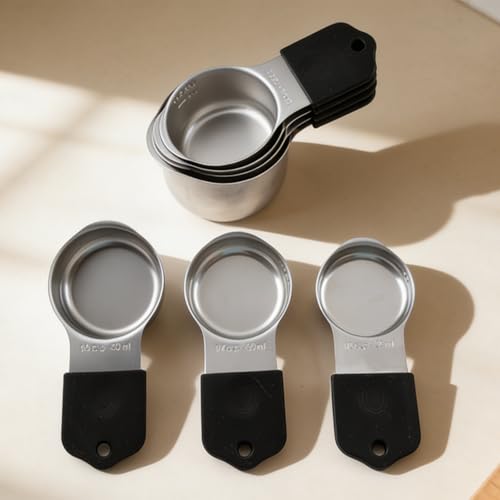 15 PCS Magnetic Measuring Spoons and Cups Set, 304 Stainless Steel Measuring Set for Baking, Stackable and Easy Storage Measuring Tools (Black) - color: Black