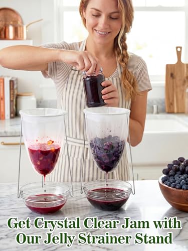 2 Sets Stable Jelly Strainer Stand with 3 Strainer Bags - Reusable Mesh Filter Bags & Stainless Steel Sieve Stand Kit for Straining Nut Milk Cheese Juice Greek Yogurt