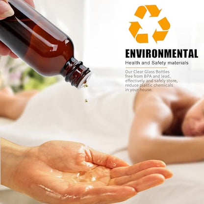 Maredash 4oz Amber Glass Bottles, Boston Round Glass Bottles (50 Pack) with Leak-proof Caps, Refillable Container for Homemade Vanilla Extract, Essential Oils, Herbal Medicine and More