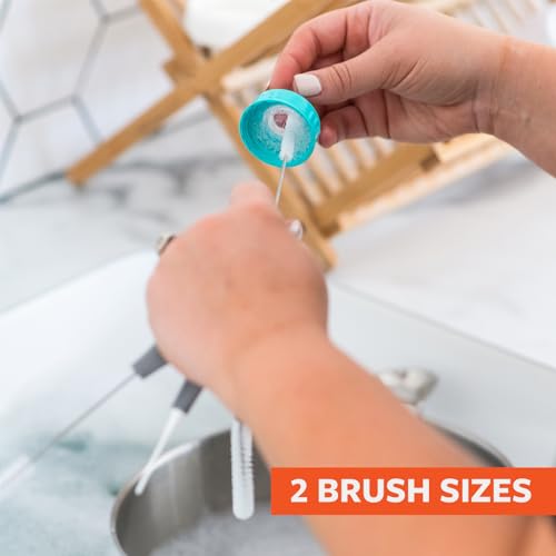 Full Circle Little Sipper, Bottle and Straw Cleaning Brush Set, Sizes for Both Narrow & Wide Straws, Gray - color: Gray, style: Little Sipper Brush Set