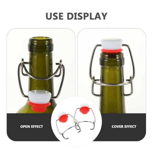 SUPVOX Swing Top Bottle Caps Replacement Flip Stoppers for Glass Beer Bottles, Stainless Steel Sealing Flip Caps with Spring Clasp, Red Protective Cover, 2 Pieces for Home Brewing