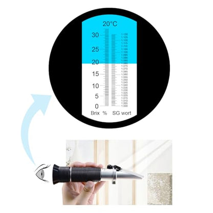 Dual Scale Optical Beer Refractometer Measures Brix & Wort Specific Gravity 0~32% Brix 1.000-1.130 SG with ATC for Brewing, Juices, Alcohol Content Analysis