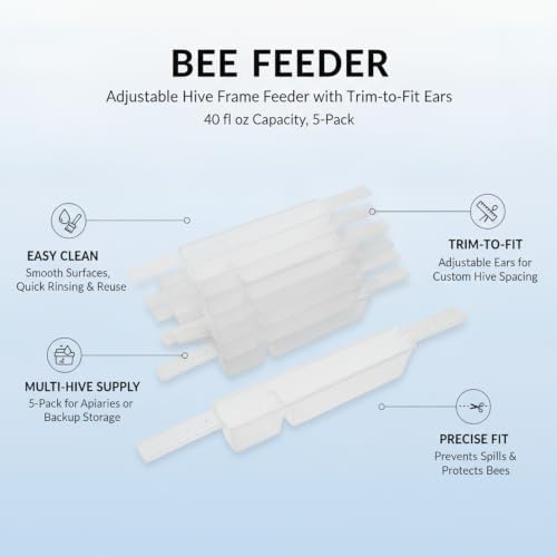 Bee Feeder, Adjustable Hive Frame Feeder with Adjustable Ears for Langstroth Hives, 40 fl oz Capacity, 5-Pack